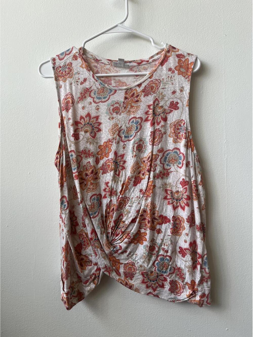J Jill 100% linen knit paisley asymmetrical tank size large boho